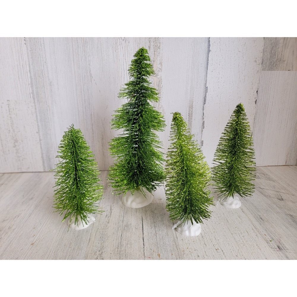 Glitter green pine tree Xmas village accessory set home‎ decor bristle